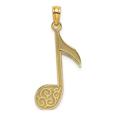 14K Yellow Gold Scroll Music Note Charm