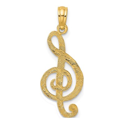 14K Yellow Gold Textured Treble Clef Charm – view 5