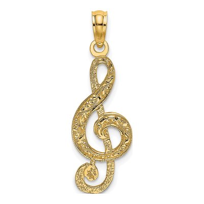 14K Yellow Gold Textured Treble Clef Charm
