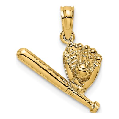 14K Yellow Gold Baseball Bat Glove Charm