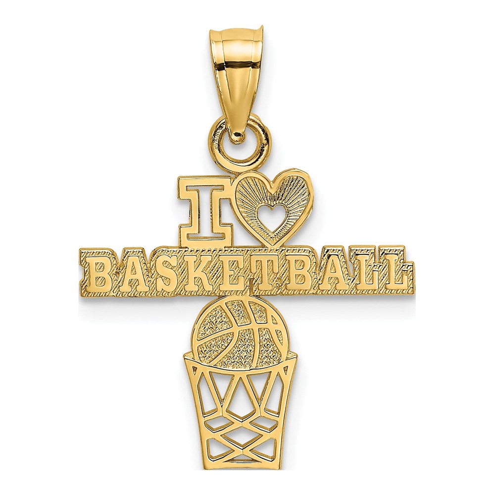 14K Yellow Gold I Heart Basketball Charm