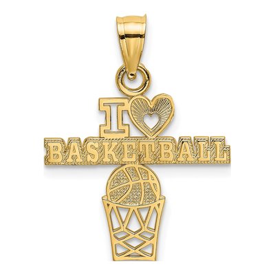 14K Yellow Gold I Heart Basketball Charm