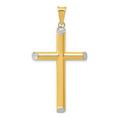 14K Yellow Gold Diamond-Cut Cross Pendant