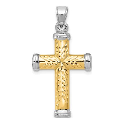 14K Two-Tone Gold Reversible Diamond-Cut Cross Pendant