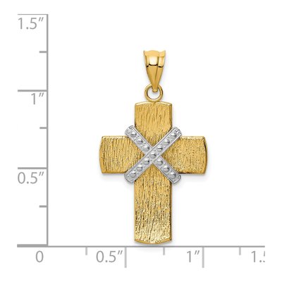 14K Two-Tone Gold Diamond-Cut Cross Pendant – view 4