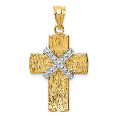 14K Two-Tone Gold Diamond-Cut Cross Pendant