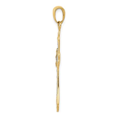14K Yellow Gold & Rhodium Textured Cross Pendant – view 3