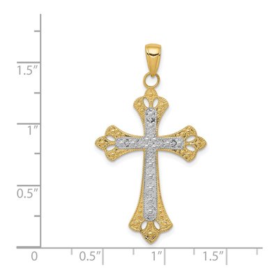 14K Yellow Gold & Rhodium Textured Cross Pendant – view 4