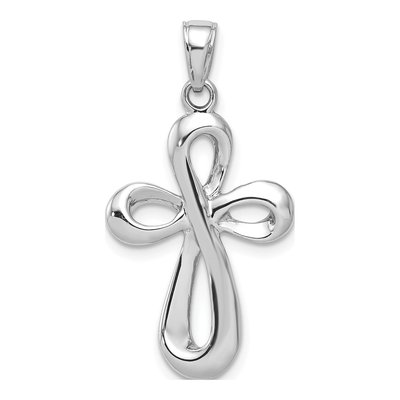 14K White Gold Ribbon Cross Pendant