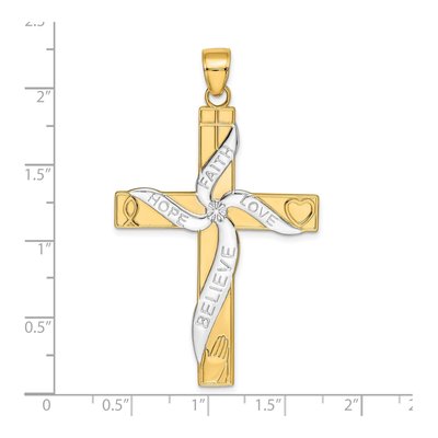 14K Yellow Gold Hope Faith Love Believe Cross Pendant – view 4