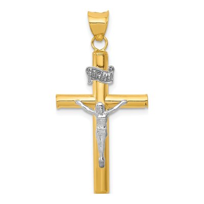 14K Two-Tone Gold INRI Crucifix Pendant