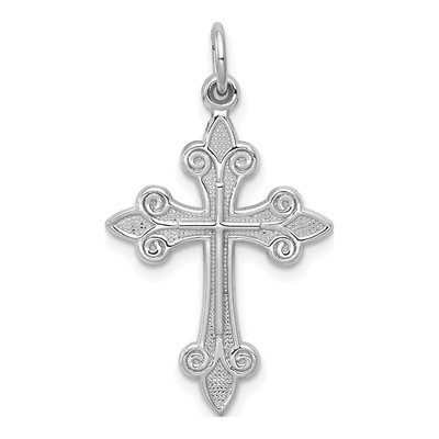 14K White Gold Fleur de Lis Cross Pendant
