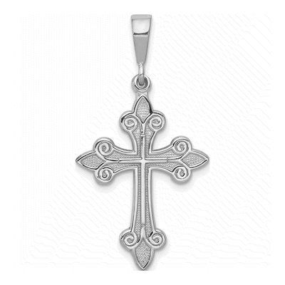 14K White Gold Fleur de Lis Cross Pendant