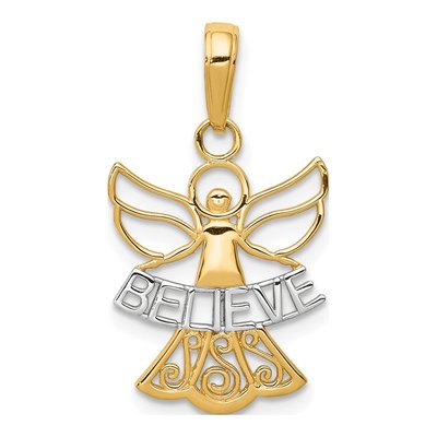 14K Yellow Gold Believe Angel Pendant