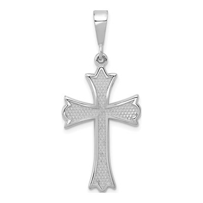 14K White Gold Fleur de Lis Cross Pendant