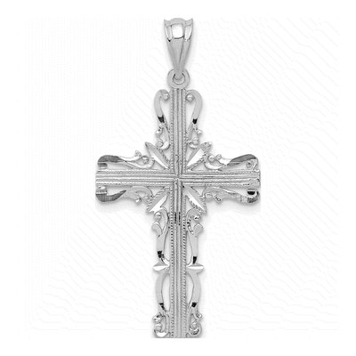 14K White Gold Fancy Latin Cross Pendant