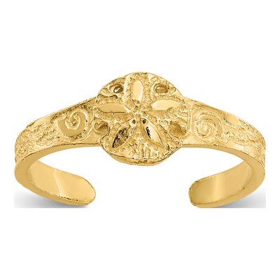 14K Yellow Gold Diamond-Cut Sand Dollar Toe Ring