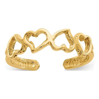 14K Yellow Gold Open Hearts Toe Ring