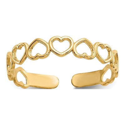 14K Yellow Gold Open Hearts Toe Ring