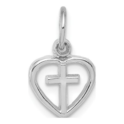 14K White Gold Cross Heart Pendant