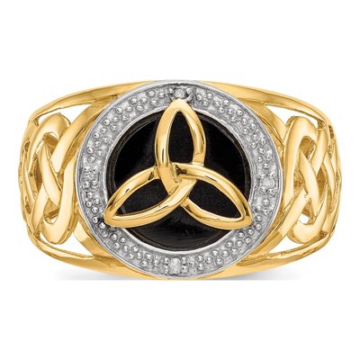 Men's 14K Yellow Gold Onyx & Diamond Trinity Knot Ring – view 6