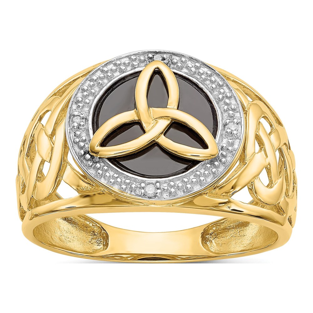 Men's 14K Yellow Gold Onyx & Diamond Trinity Knot Ring
