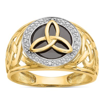 Men's 14K Yellow Gold Onyx & Diamond Trinity Knot Ring