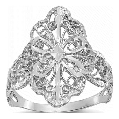 14K White Gold Diamond-Cut Filigree Ring