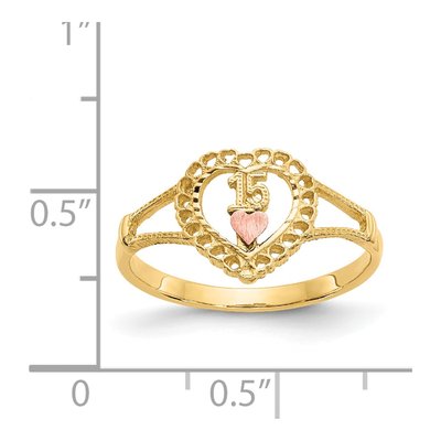14K Two-Tone Gold Quinceaera 15-Heart Ring – view 4
