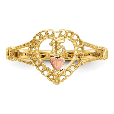 14K Two-Tone Gold Quinceaera 15-Heart Ring – view 6