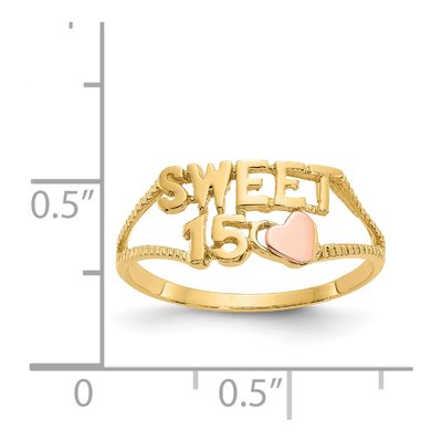 14K Two-Tone Gold Sweet 15-Heart Quinceanera Ring – view 4