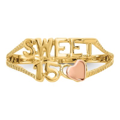 14K Two-Tone Gold Sweet 15-Heart Quinceanera Ring – view 6