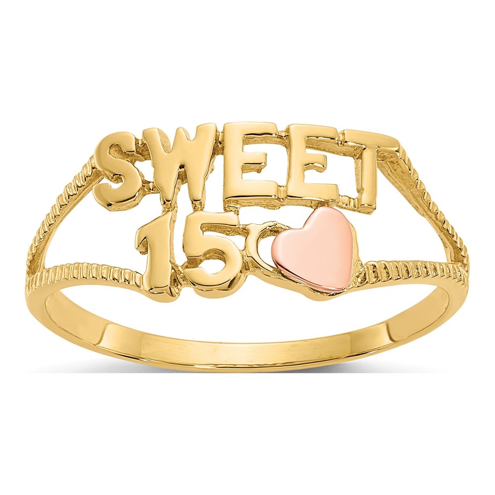 14K Two-Tone Gold Sweet 15-Heart Quinceanera Ring