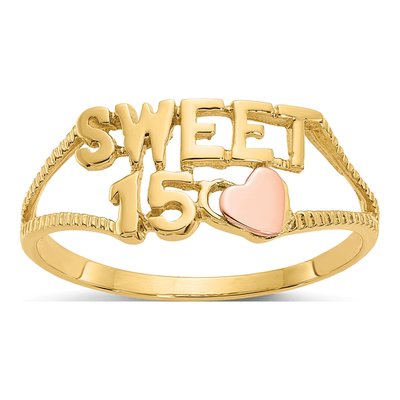 14K Two-Tone Gold Sweet 15-Heart Quinceanera Ring