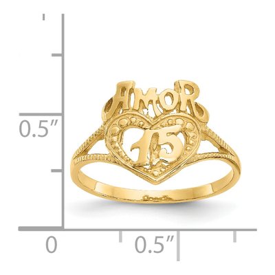 14K Yellow Gold Quinceanera AMOR 15-Heart Ring – view 4