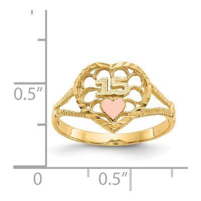 14K Two-Tone Gold Quinceaera Heart Ring – view 4