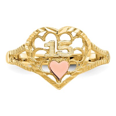 14K Two-Tone Gold Quinceaera Heart Ring – view 6