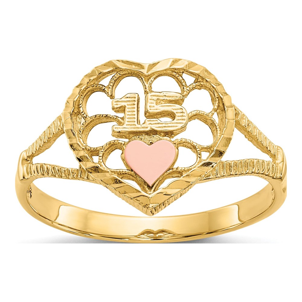 14K Two-Tone Gold Quinceaera Heart Ring