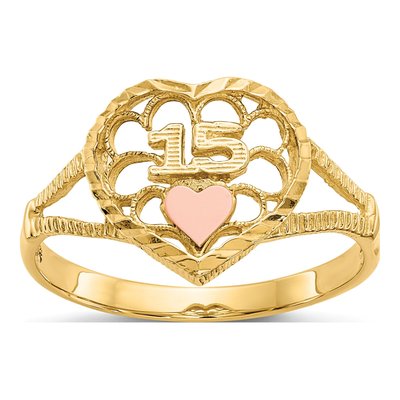 14K Two-Tone Gold Quinceaera Heart Ring