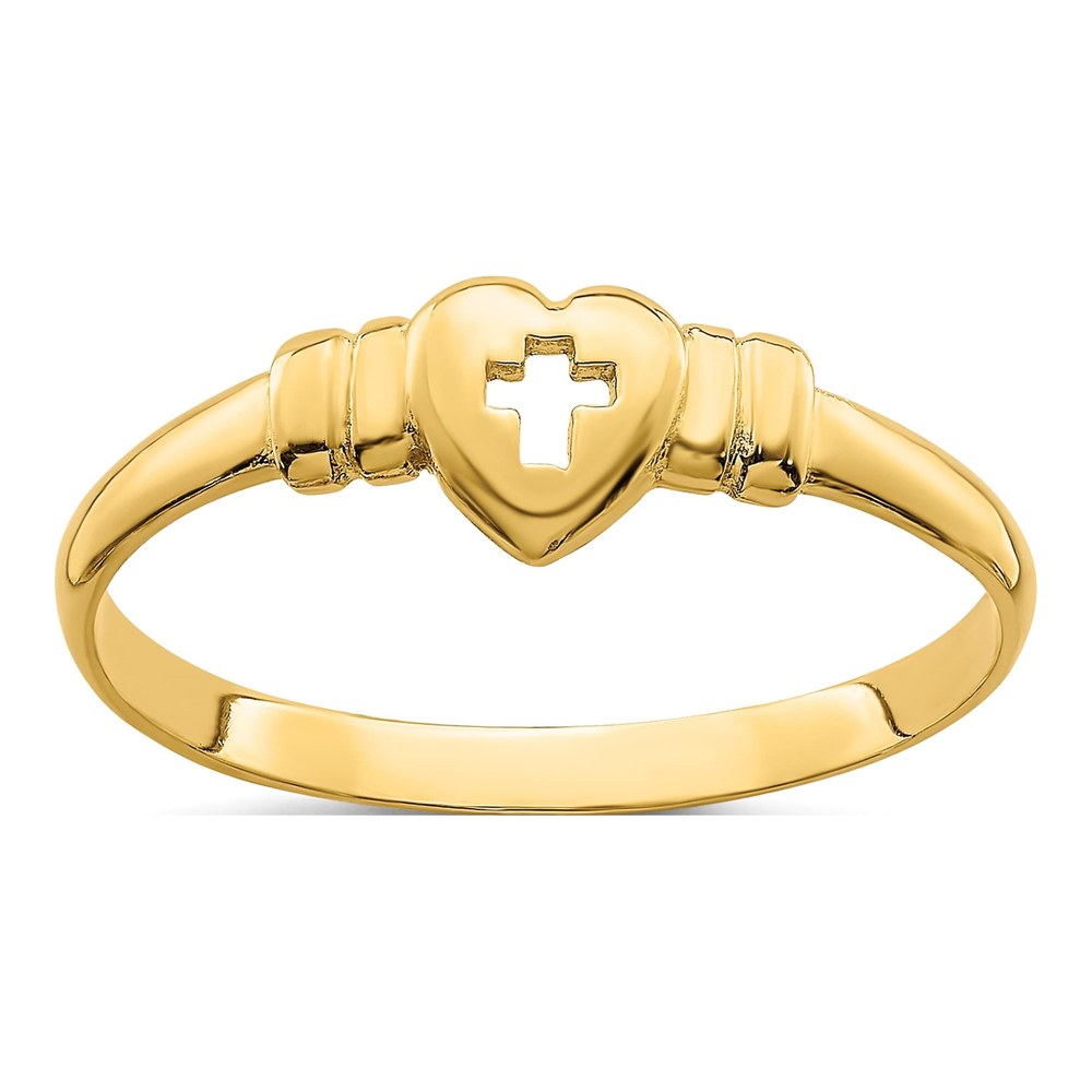 14K Yellow Gold Heart Cross Cut-Out Ring