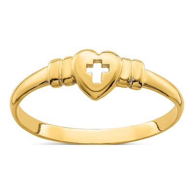 14K Yellow Gold Heart Cross Cut-Out Ring
