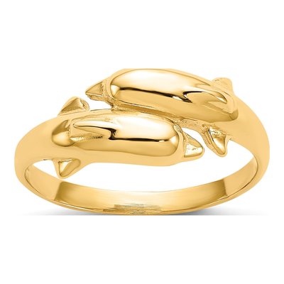 14K Yellow Gold Double Dolphin Bypass Ring