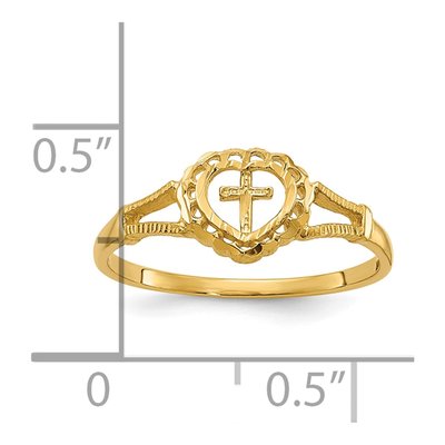 14K Yellow Gold Cross Heart Baby Ring – view 4