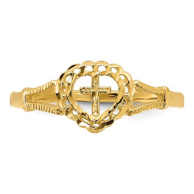14K Yellow Gold Cross Heart Baby Ring – view 5