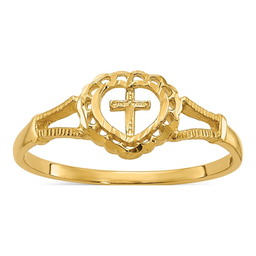 14K Yellow Gold Cross Heart Baby Ring