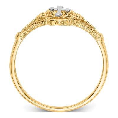 14K Two-Tone Gold Diamond-Cut Cross Ring – view 3