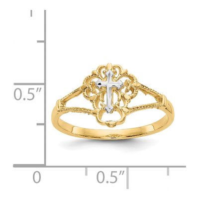 14K Two-Tone Gold Diamond-Cut Cross Ring – view 4