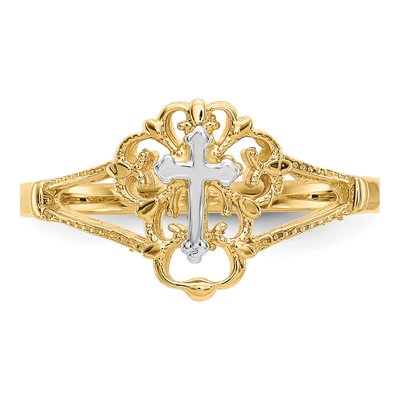 14K Two-Tone Gold Diamond-Cut Cross Ring – view 6