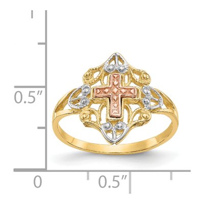 14K Two-Tone Gold Cross Ring – view 4