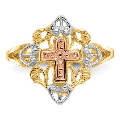 14K Two-Tone Gold Cross Ring – view 6